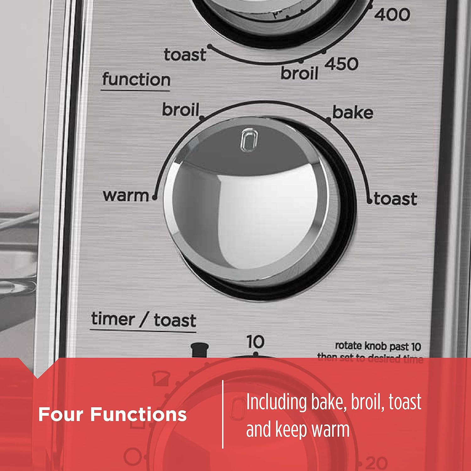 BLACK+DECKER 4-Slice Toaster Oven, TO1745SSG, Even Toast, 4 Cooking Functions Bake, Broil, Toast and Keep Warm, Removable Crumb Tray, Timer