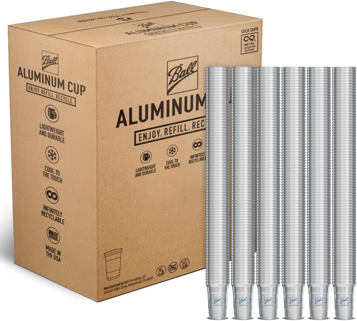 Ball Aluminum Cup Recyclable Party Cups, 20 oz. Cup, 30 Cups Per Pack