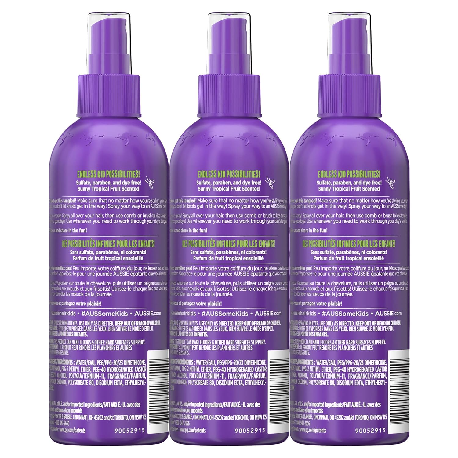 Aussie Kids Moist Detangler Spray, Sulfate & Paraben Free, Moisturizing & Tangle-Free Hair Care for Kids, Cruelty-Free, 8 Fl Oz Each, 3 Pack