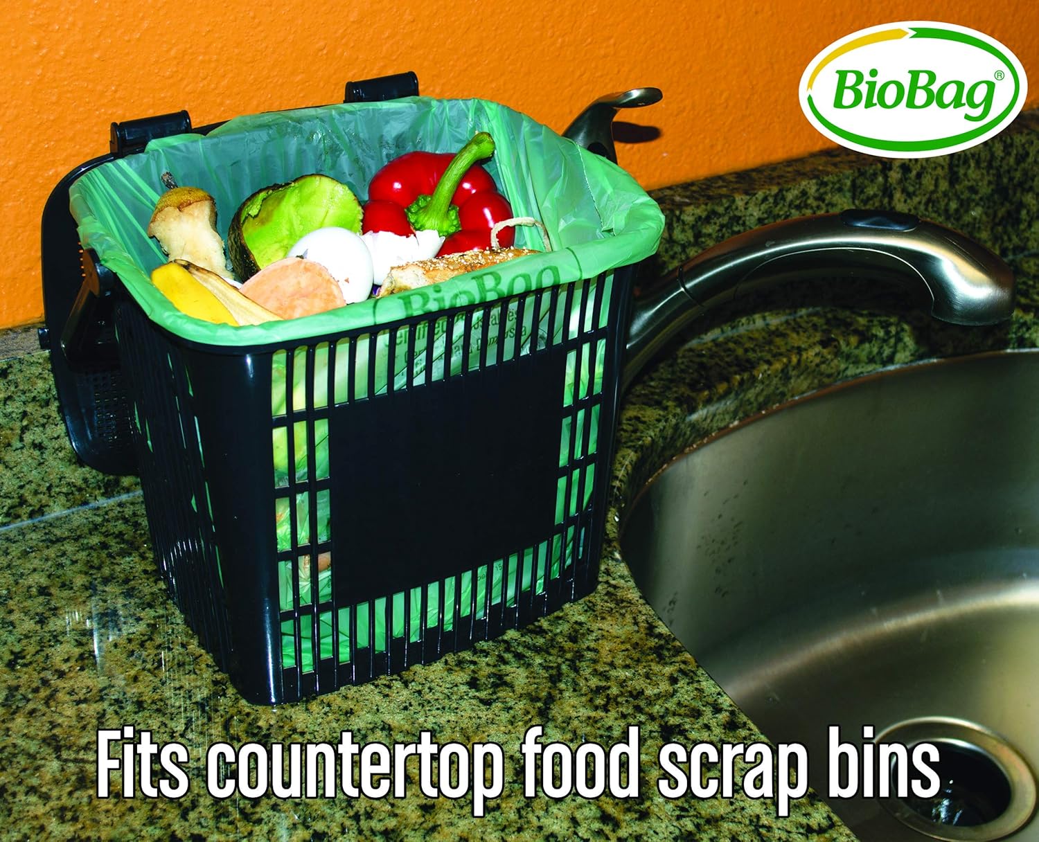 BioBag (USA), The Original Compostable Bag, 2.6 Gallon, 100 Total Count, 100% Certified Compostable Kitchen Food Scrap Bags, Kitchen Compost Bin Compatible