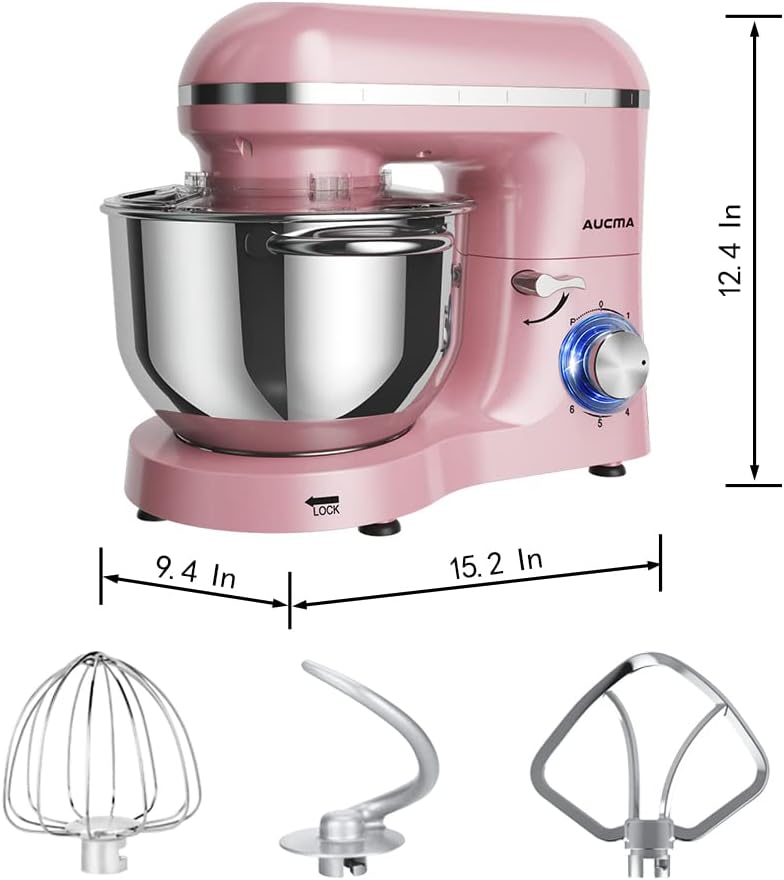 Aucma Stand Mixer,6.5-QT 660W 6-Speed Tilt-Head Food Mixer, Kitchen Electric Mixer with Dough Hook, Wire Whip & Beater (6.5QT, Black)
