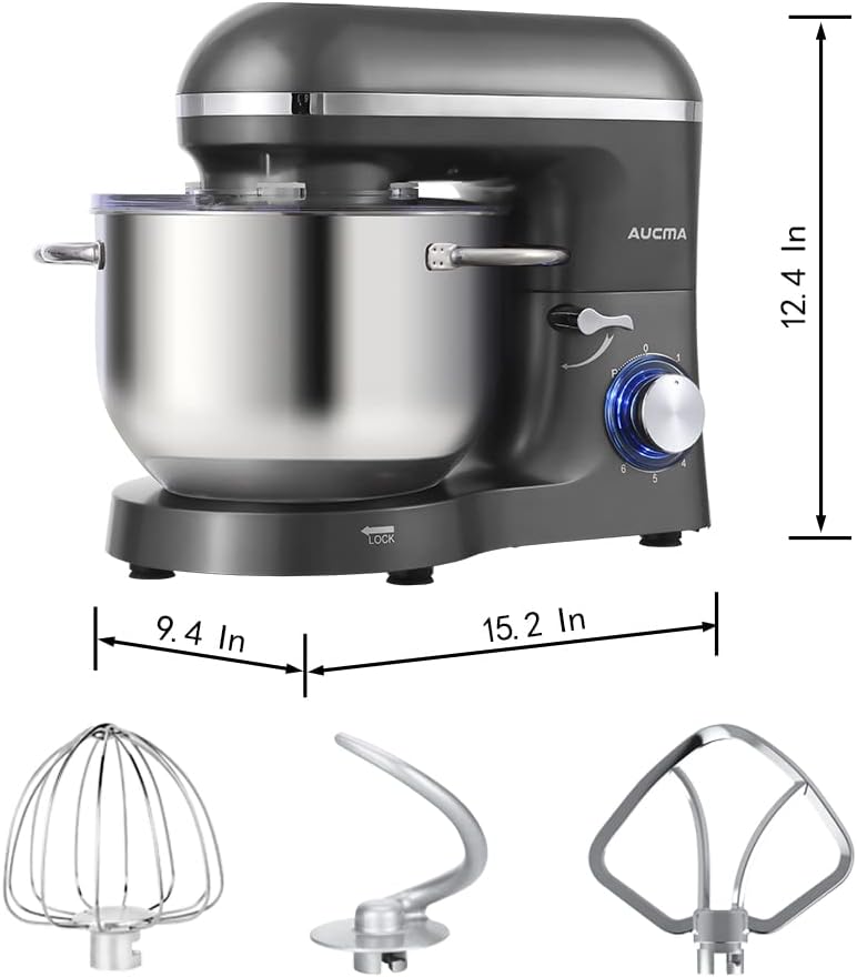 Aucma Stand Mixer,6.5-QT 660W 6-Speed Tilt-Head Food Mixer, Kitchen Electric Mixer with Dough Hook, Wire Whip & Beater (6.5QT, Black)