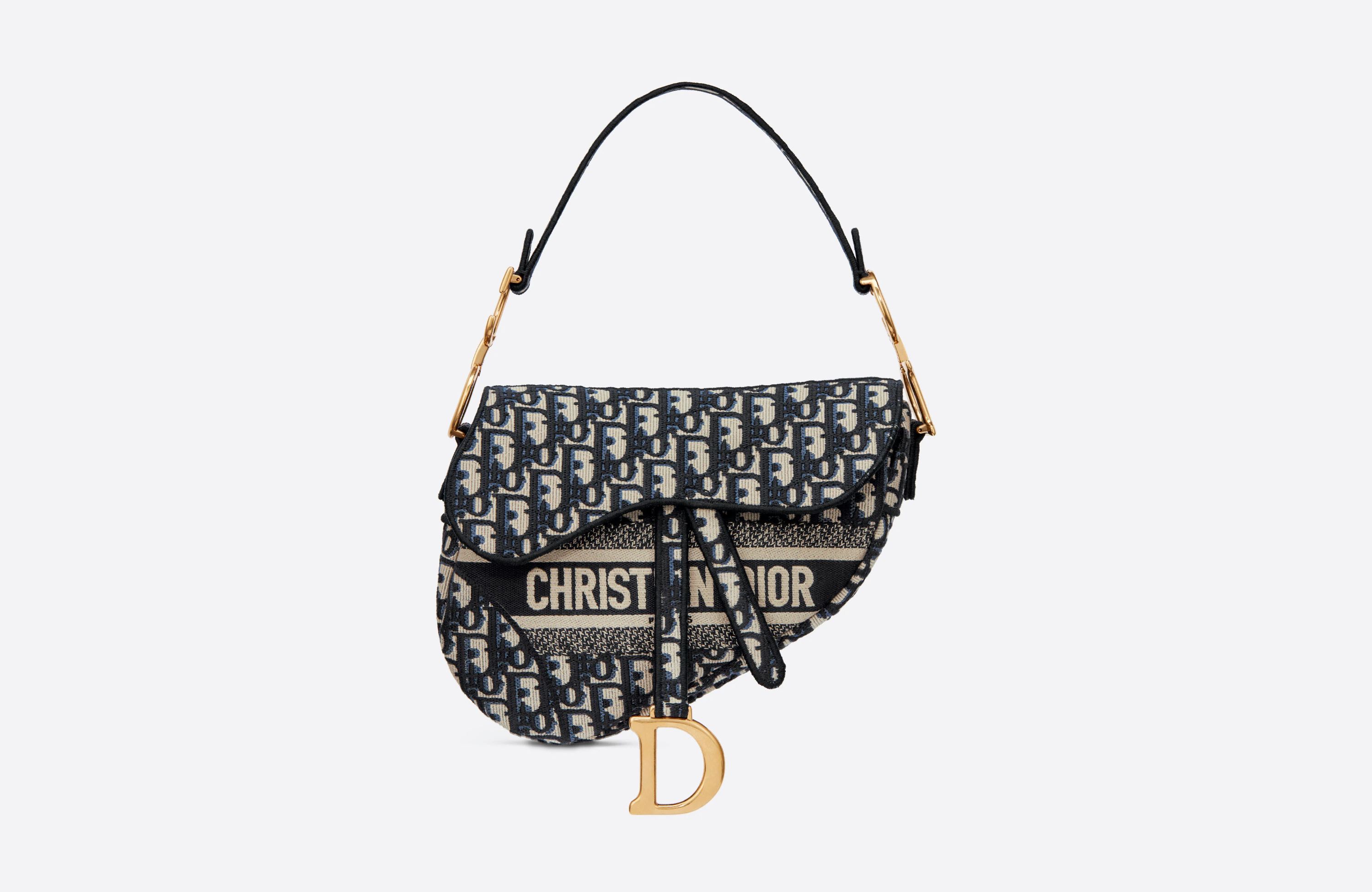 Saddle Bag Blue Dior Oblique Embroidery