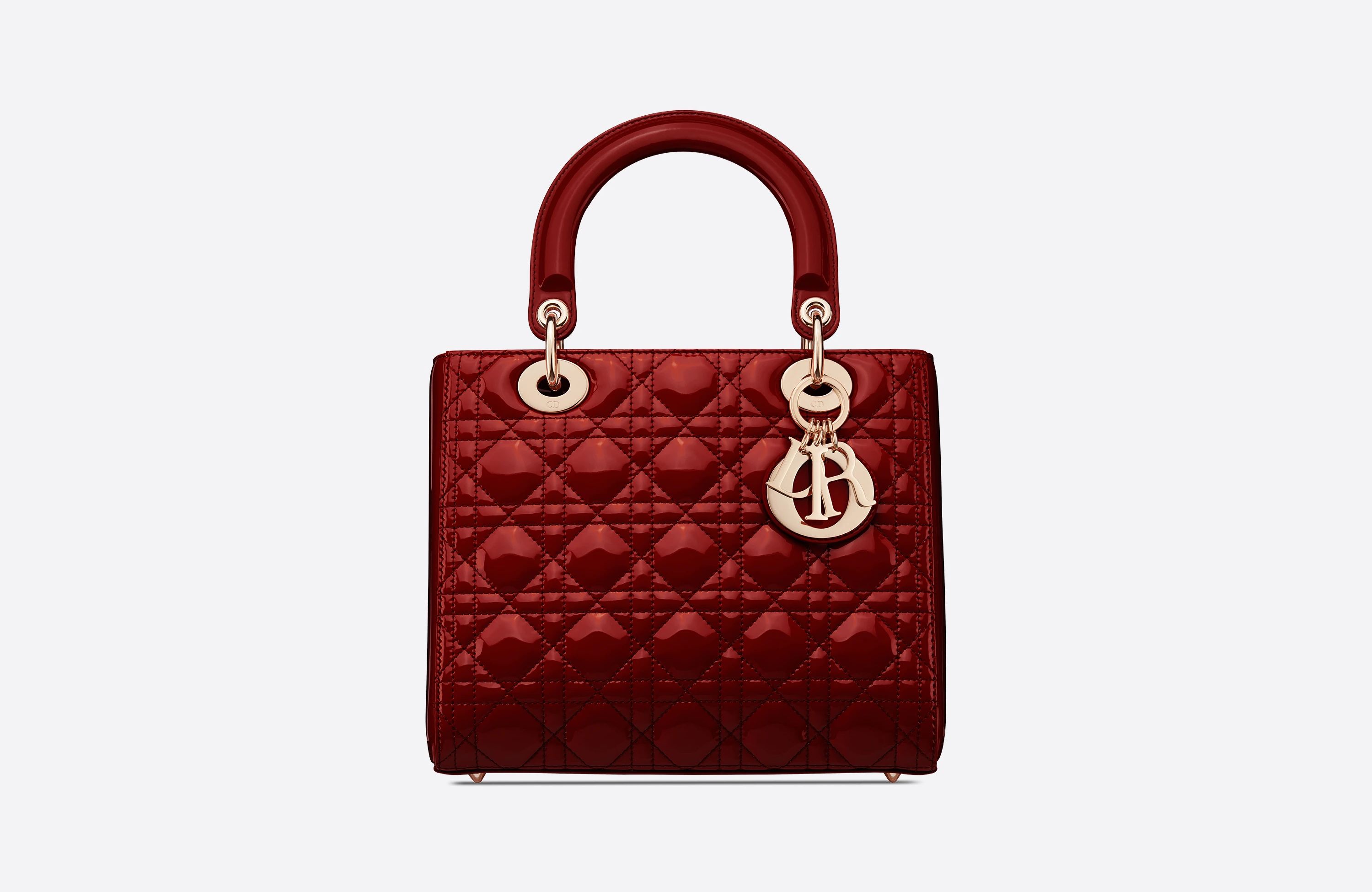 Medium Lady Dior Bag Cherry Red Patent Cannage Calfskin