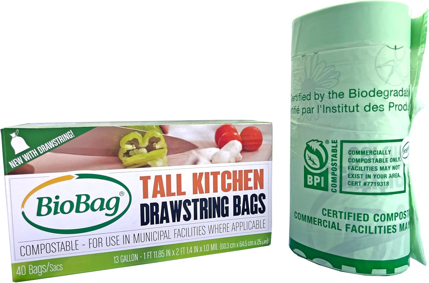 BioBag (USA), The Original Compostable Bag, 2.6 Gallon, 100 Total Count, 100% Certified Compostable Kitchen Food Scrap Bags, Kitchen Compost Bin Compatible
