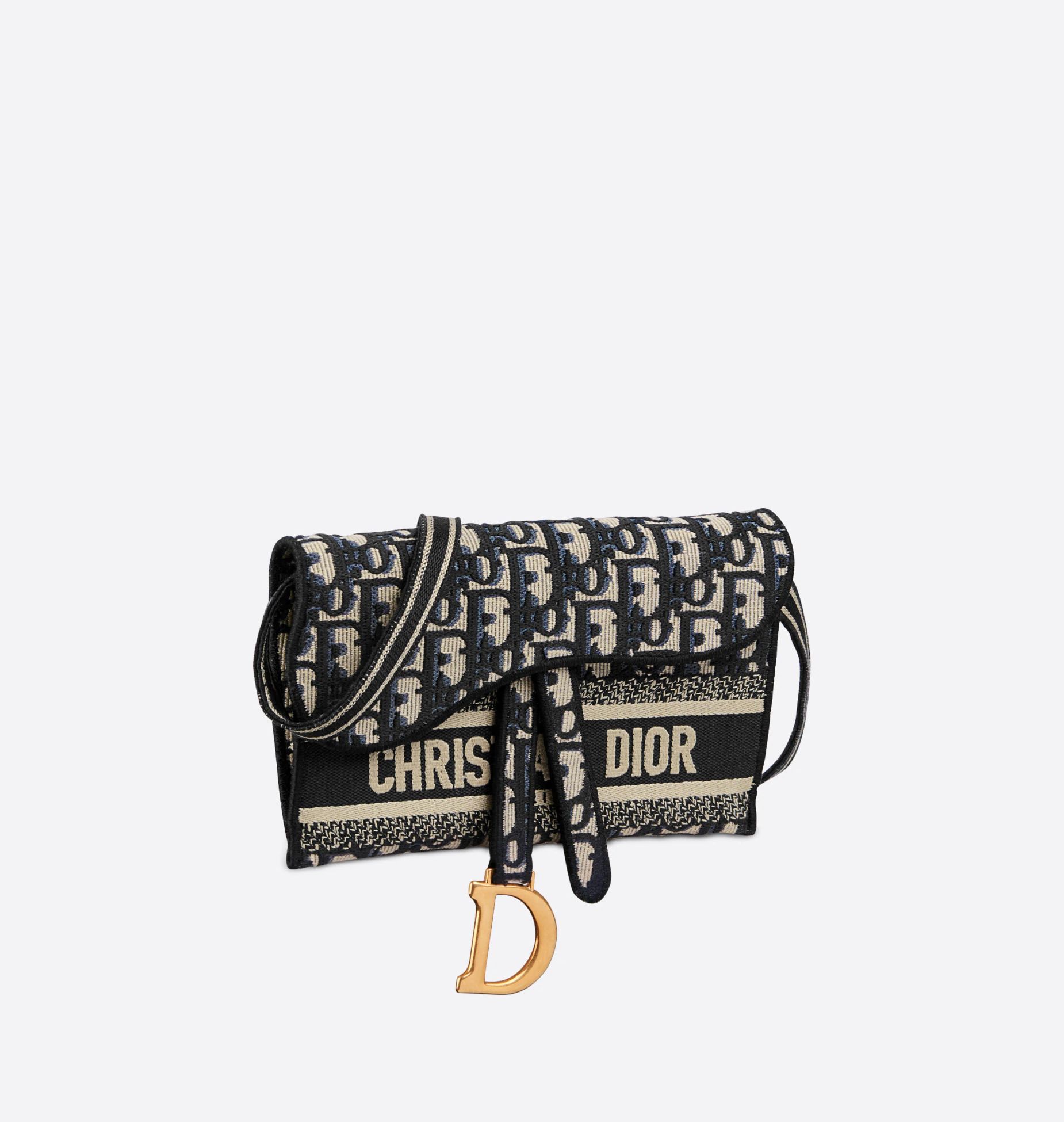 Saddle Slim Pouch Blue Dior Oblique Embroidery