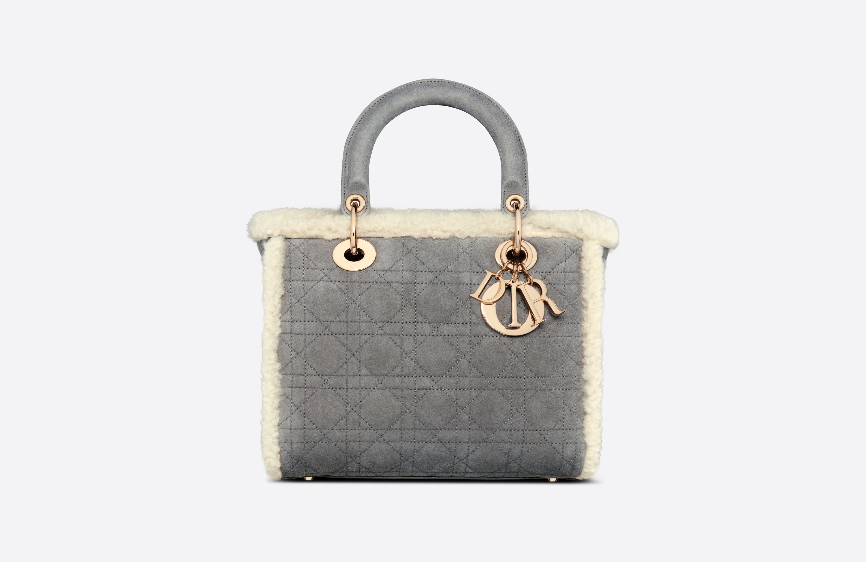 Medium Lady Dior Bag Gray Cannage Shearling