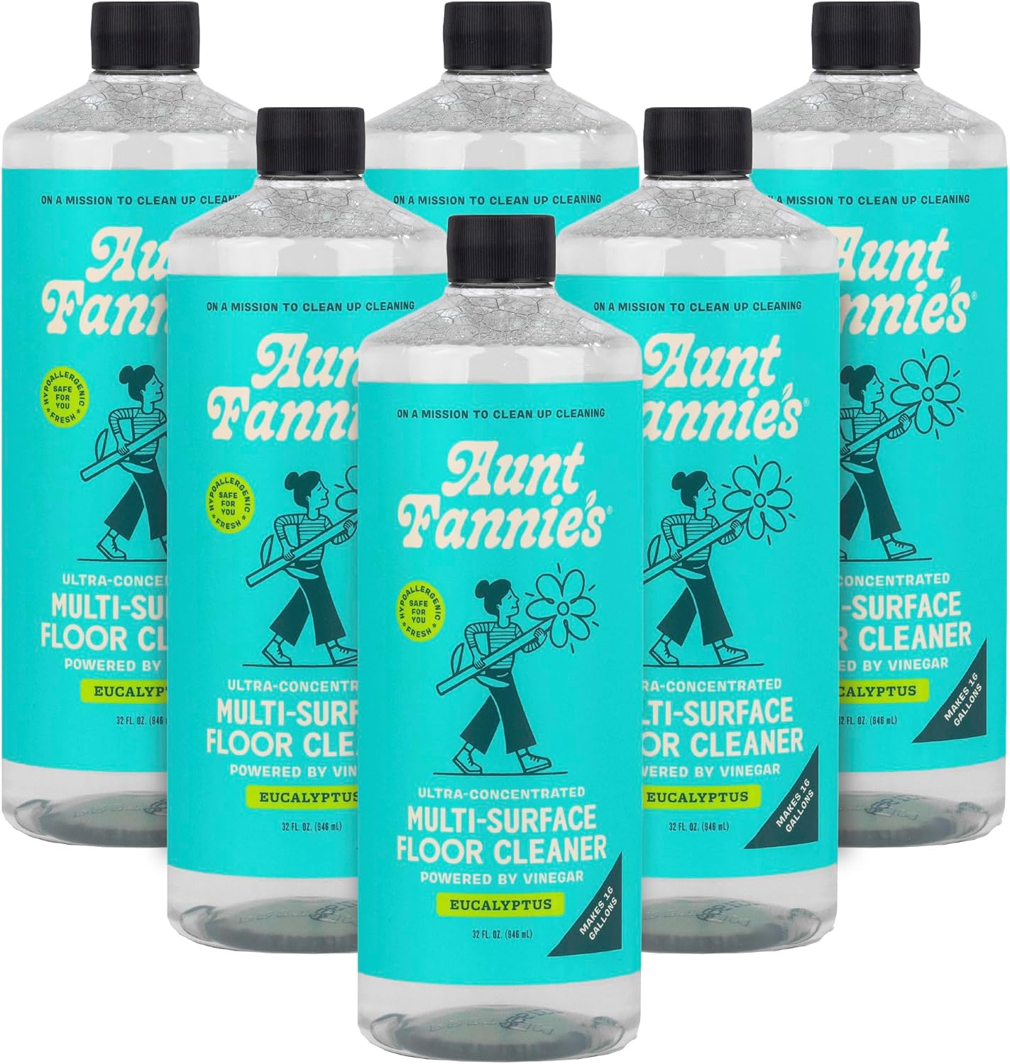 Aunt Fannie's Ultra Concentrated Floor Cleaner Vinegar Wash, Multi-Surface Floor Cleaner For Mopping, Makes 16 Gallons, Eucalyptus Scent, 32 oz. (Pack of 1), Packaging May Vary