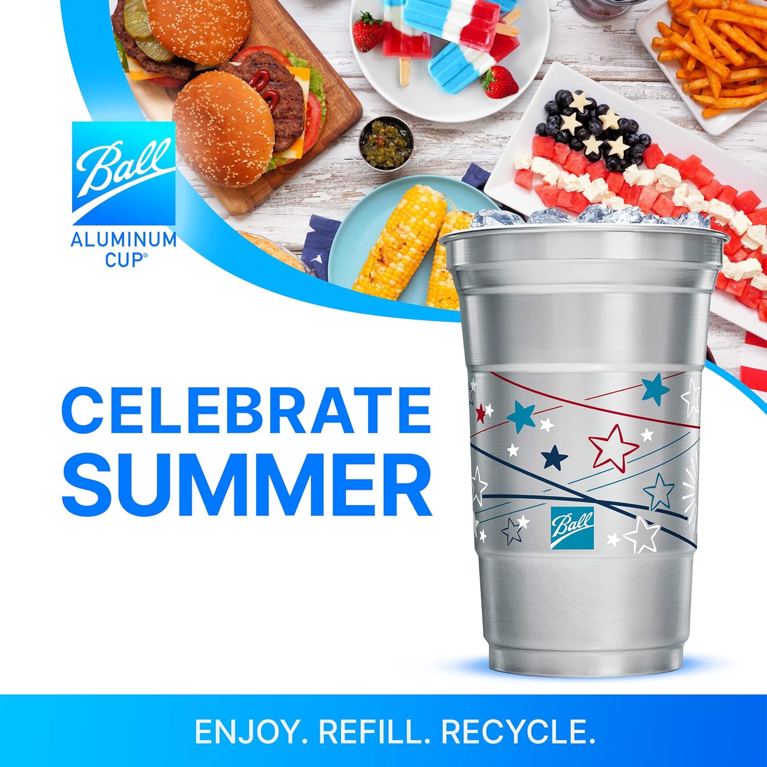 Ball Aluminum Cup Recyclable Party Cups, 20 oz. Cup, 30 Cups Per Pack