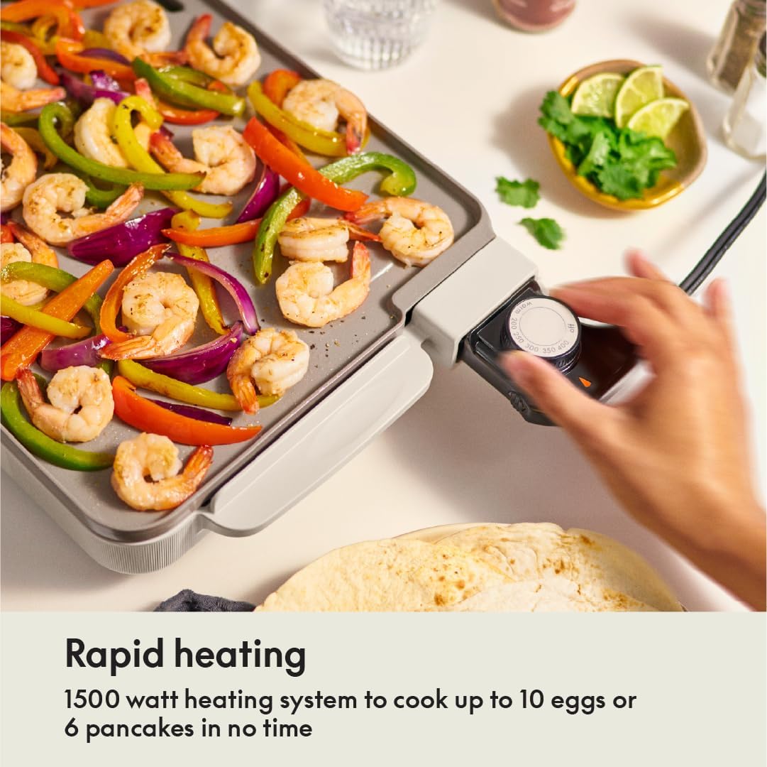 BELLA Electric Ceramic Titanium Griddle, Make 10 Eggs At Once, Healthy-Eco Non-stick Coating, Hassle-Free Clean Up, Large Submersible Cooking Surface, 10.5