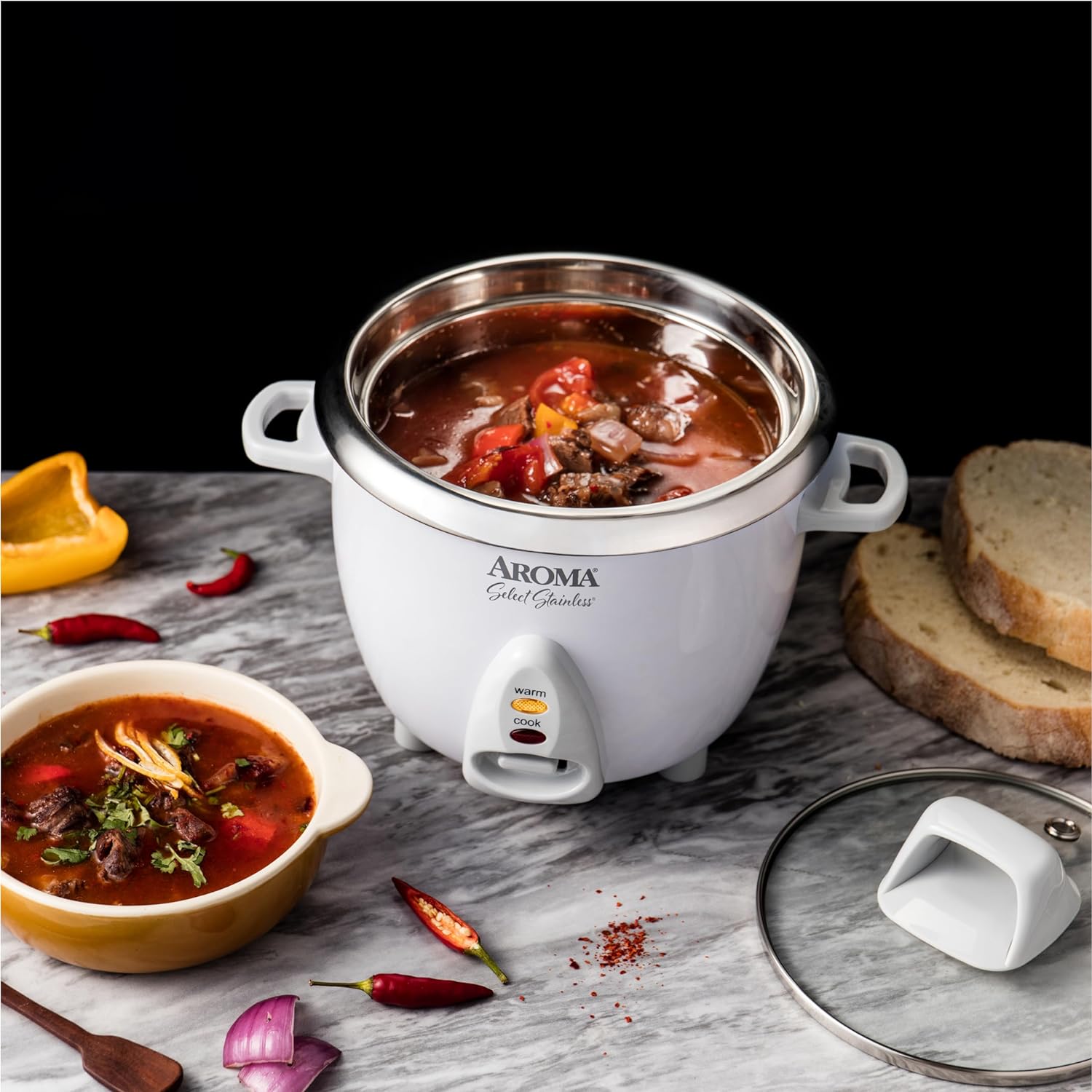 AROMA® 6-Cup(cooked) / 1.3Qt. Select Stainless™ Rice Cooker, Stainless Steel Inner Pot (ARC-753SG)
