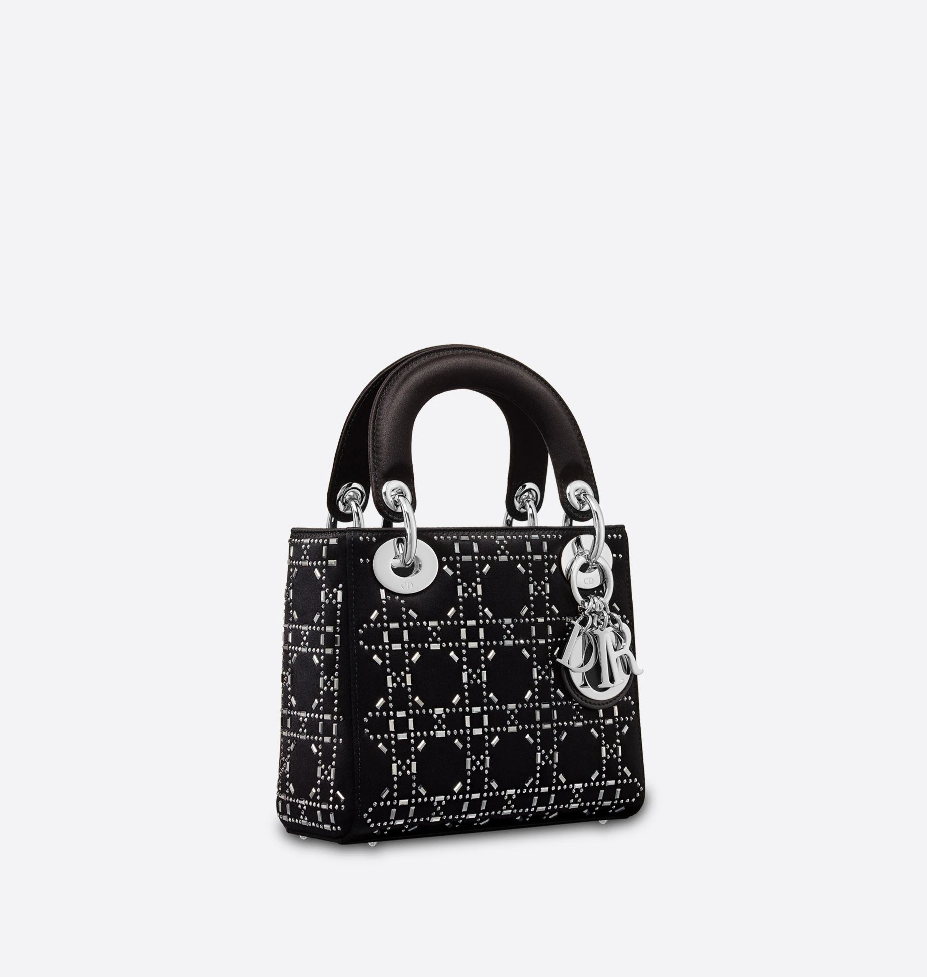 Mini Lady Dior Bag Black Strass Cannage Satin