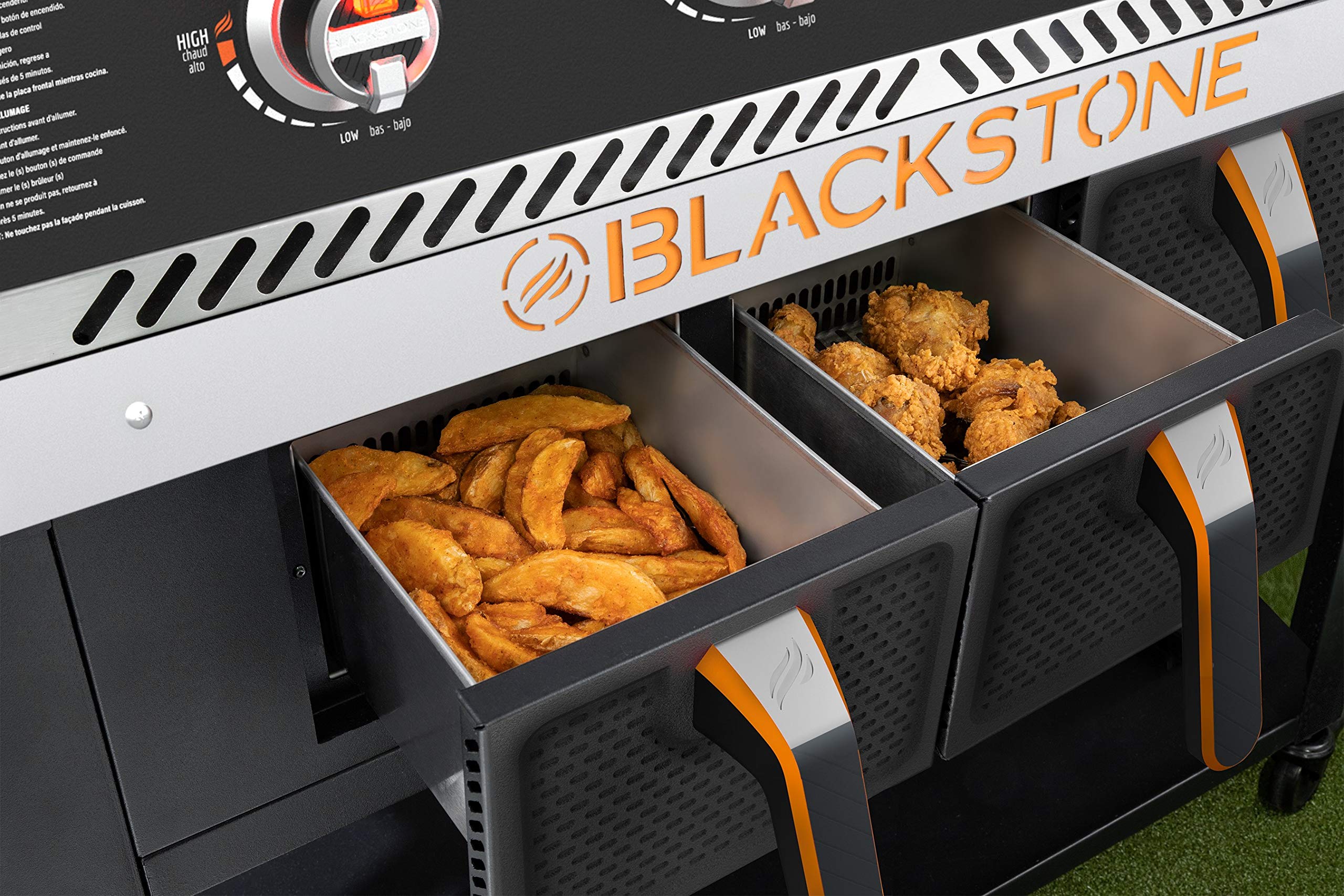 Blackstone 1962 Air Fryer Combo & Two Burners Stainless Steel Gas Hood, Wheels, Two Side Shelf – Heavy Duty Outdoor Griddle Station for Backyard, Patio, 28 inch Black