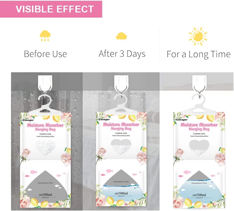CANAGER Hanging Moisture Absorber, Lavender Vanilla Moistureproof Hanging Bag,Dehumidifier Bag (8 packs) Hanging Closet Dehumidifier Bags, Moisture Absorb 12.5 oz