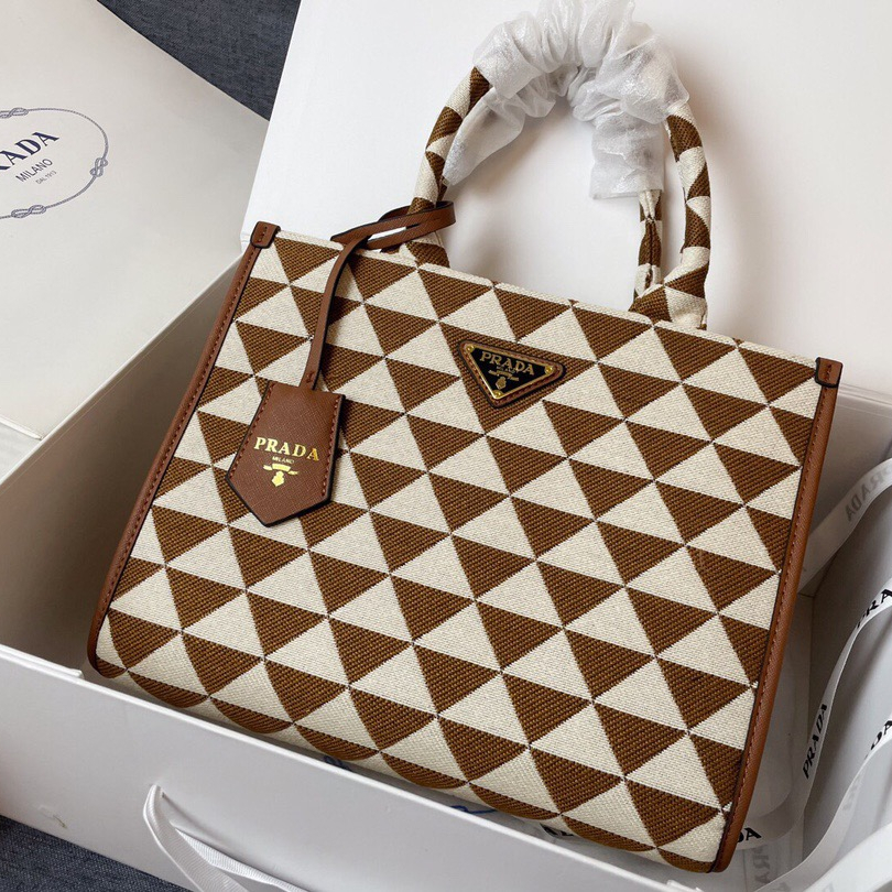 Prada 1BA354 Symbole Embroidered Fabric Handbag Size 28*22*9cm