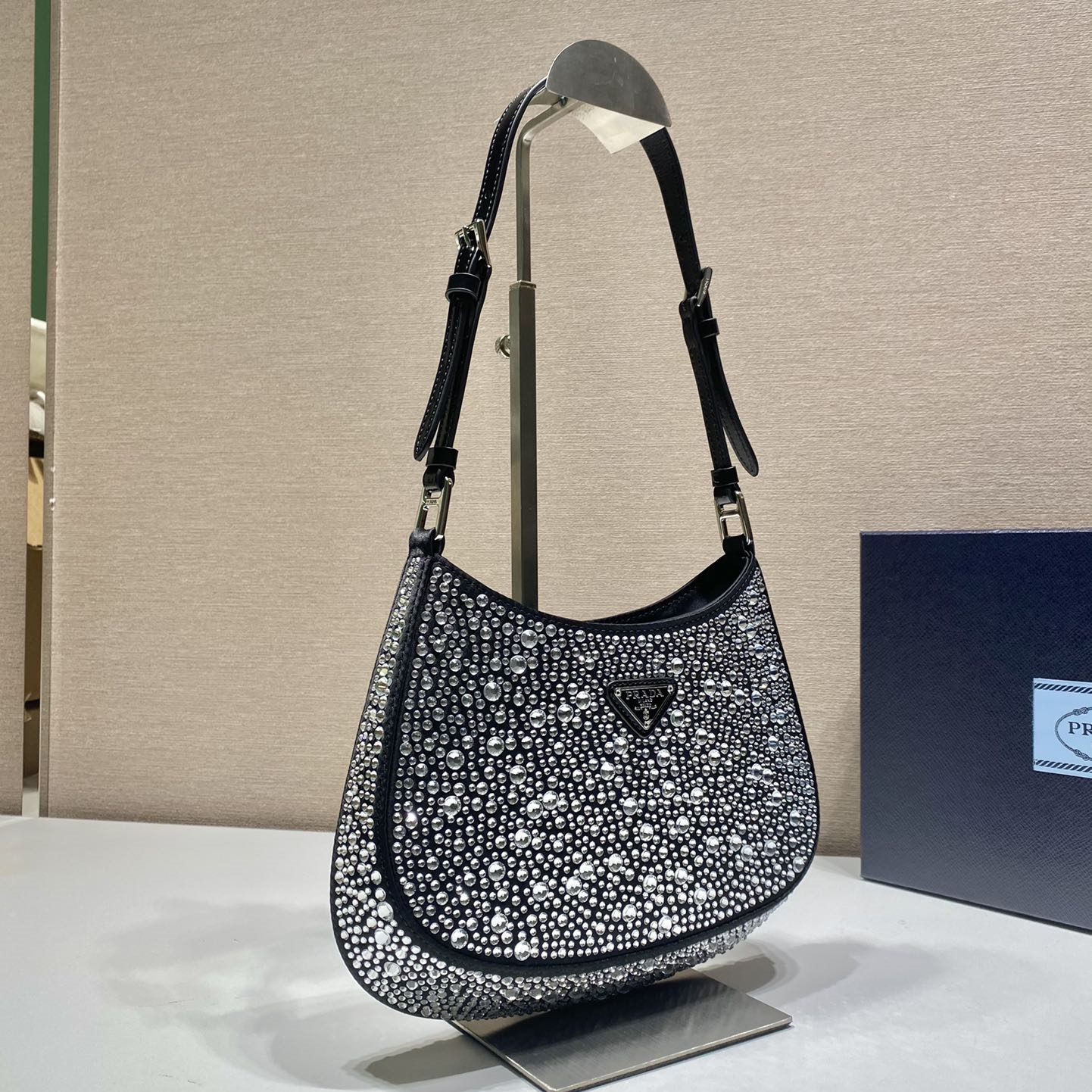 Prada 1BC169 Cleo Satin Bag with Crystals Size 22*18.5*4.5cm