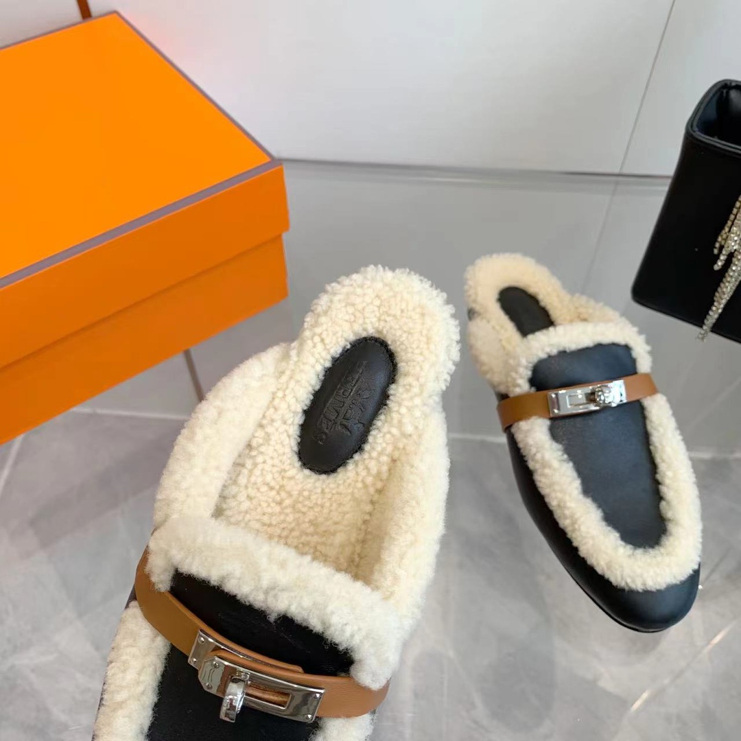 Hermes 23fw Women Winter Slippers Size 36-41