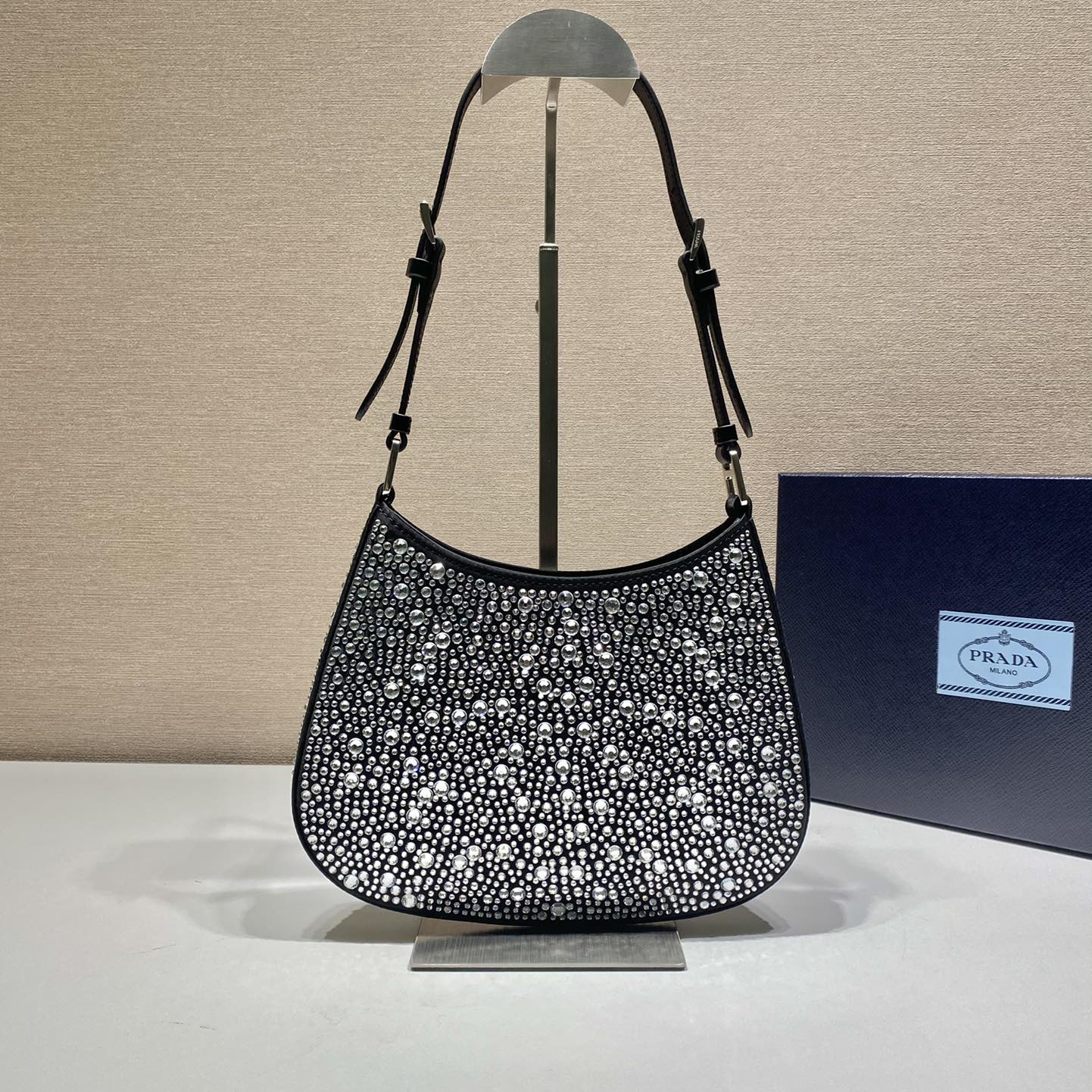 Prada 1BC169 Cleo Satin Bag with Crystals Size 22*18.5*4.5cm