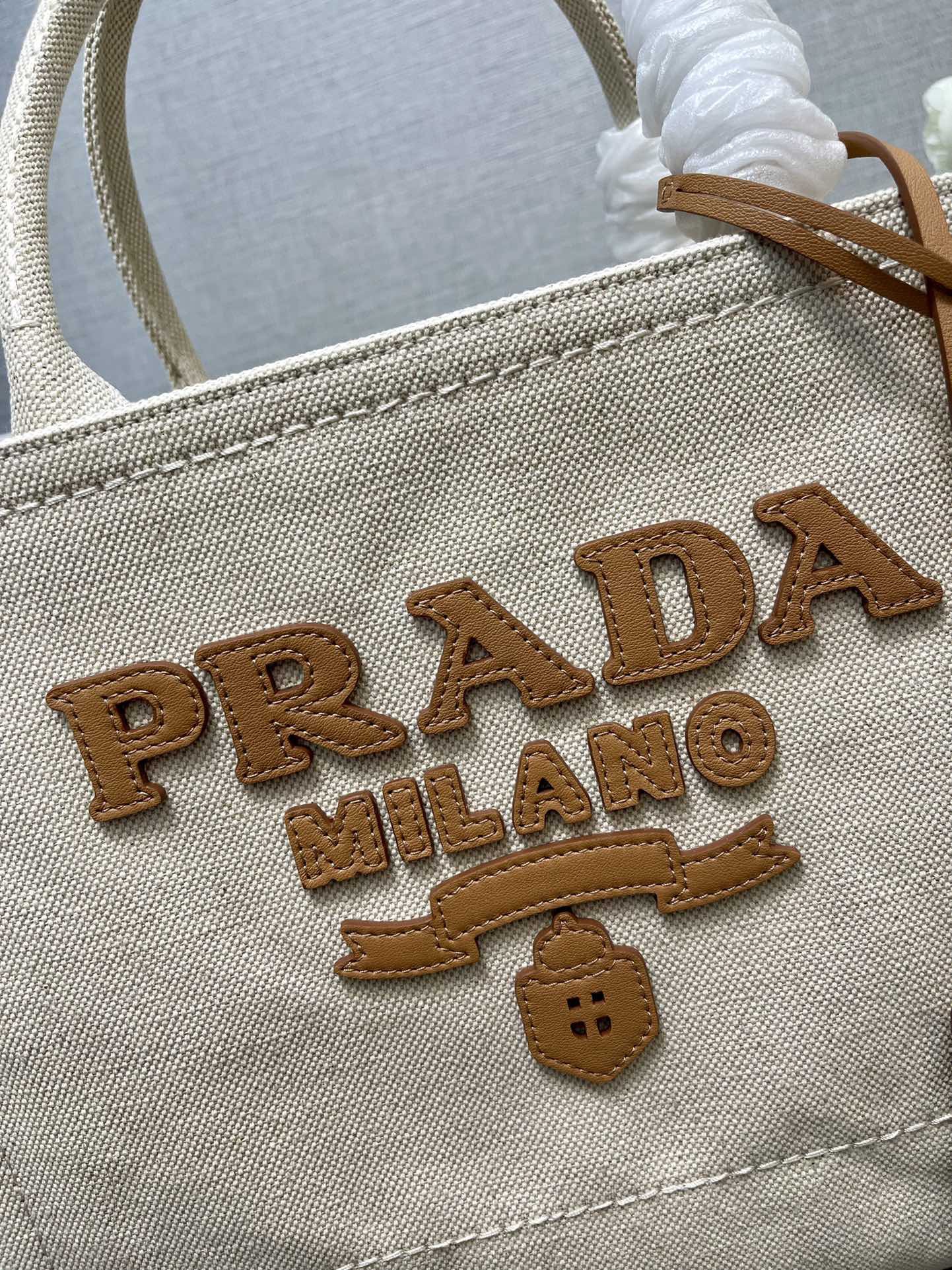 Prada 1BG474 Medium linen blend tote Bag Size 31*25*14cm