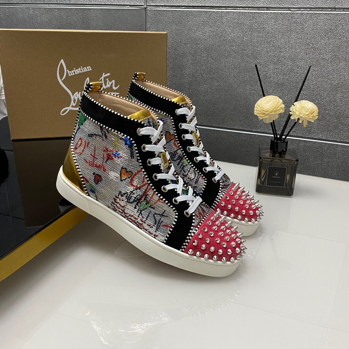 Christian Louboutin Lou Spikes High-Top Sneaker Size 36-46  10-Color