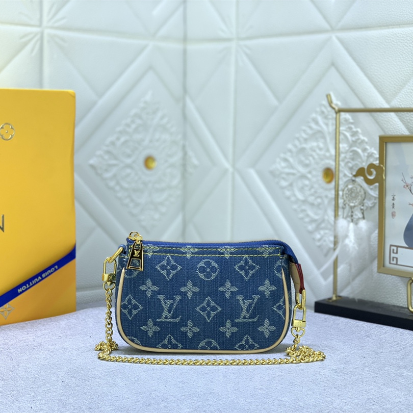 Louis Vuitton M82960 Mini Pochette Accessorie Monogram Denim Cowboy Shoulder Bags Size 4.5*9.5*4cm
