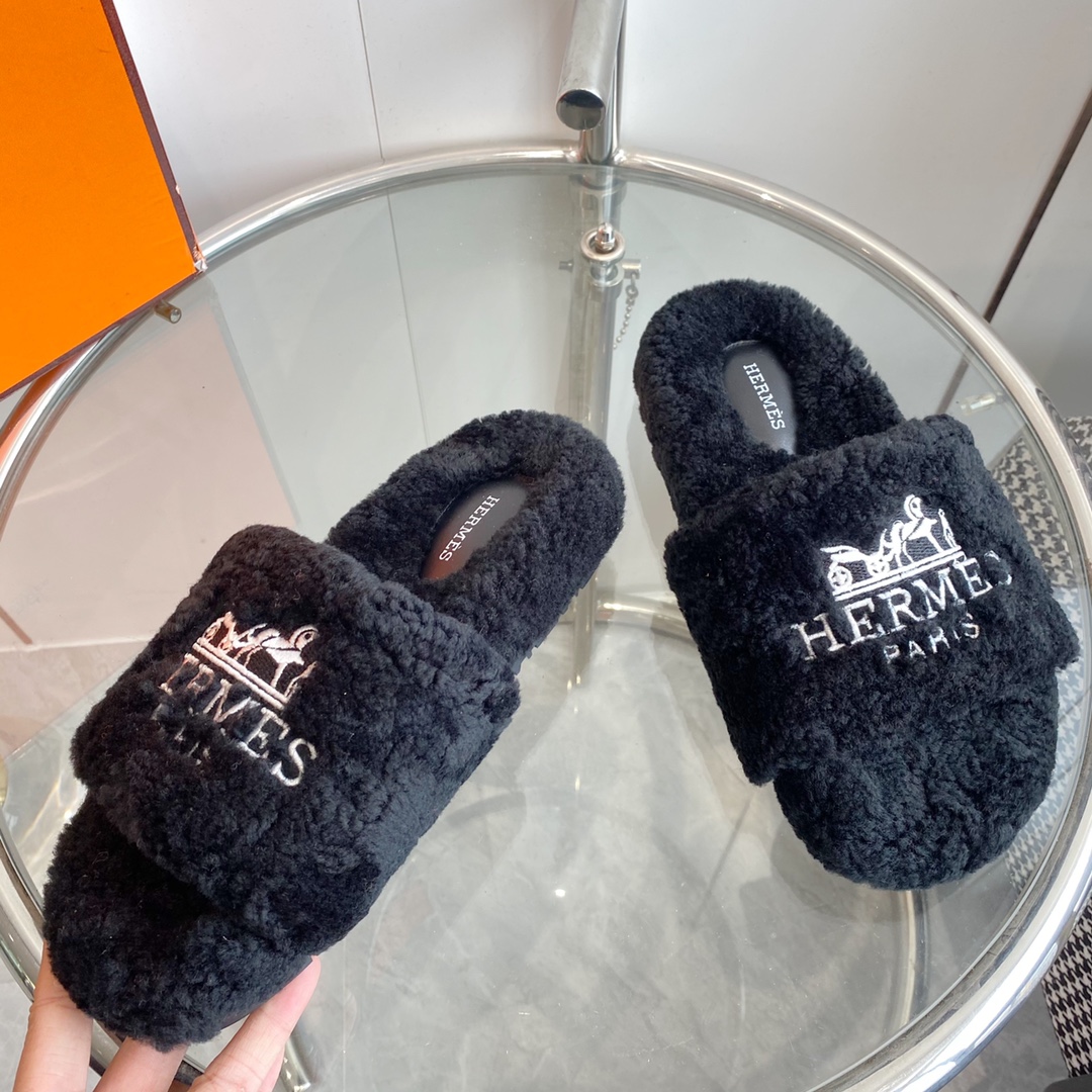 Hermes 23fw Women Winter Slippers Size 36-40