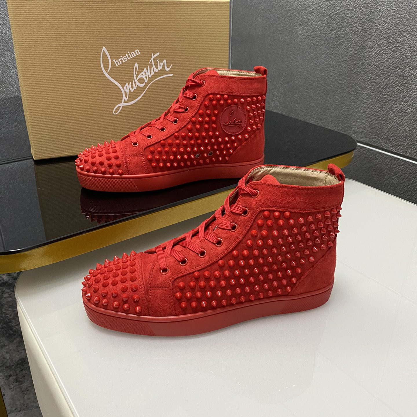 Christian Louboutin Louis Spikes High-Top Sneaker Size 36-46 4-Color