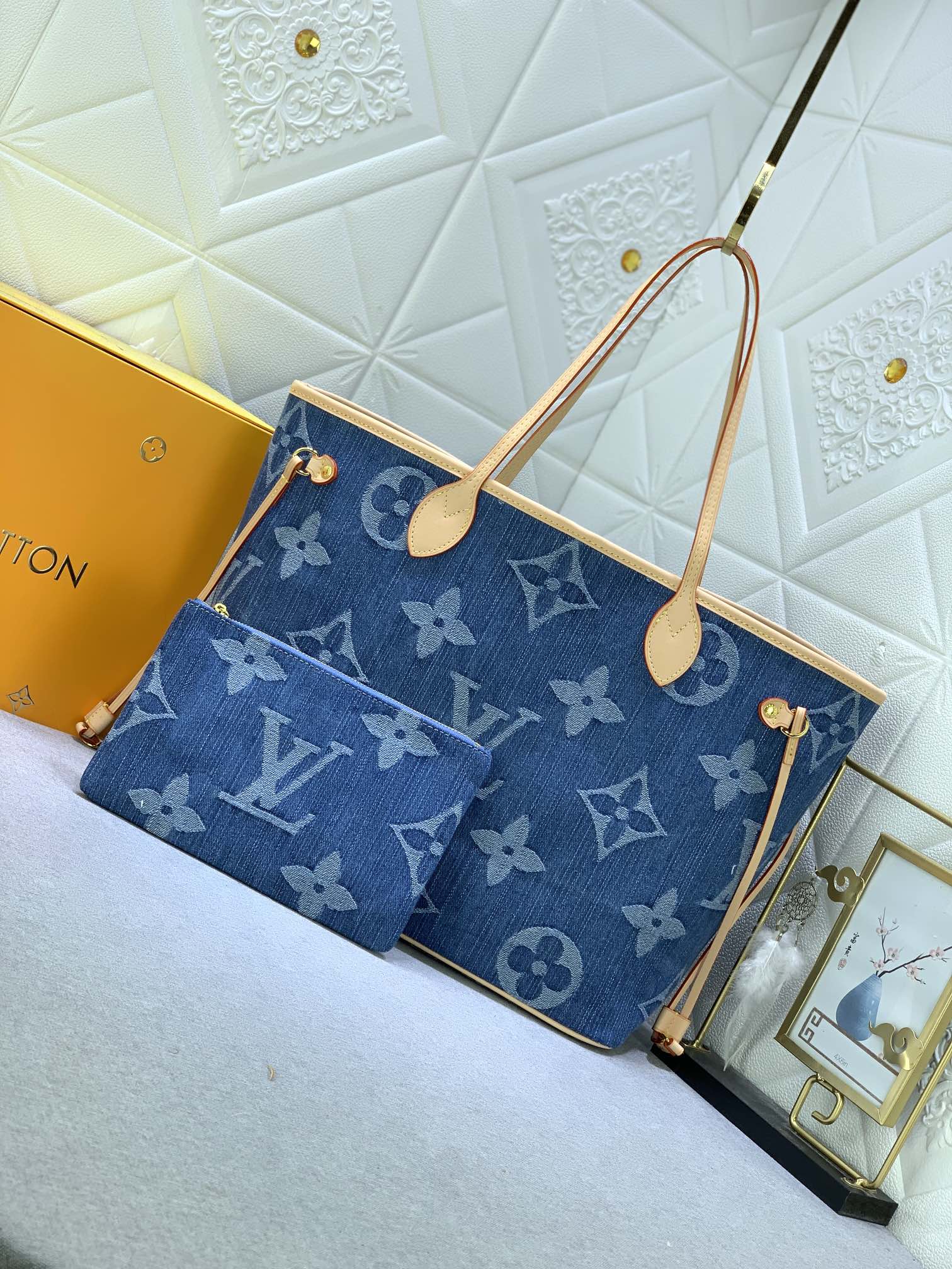 Louis Vuitton M40995 Neverfull Denim Cowboy Shopping Bags Size 32*29*17cm
