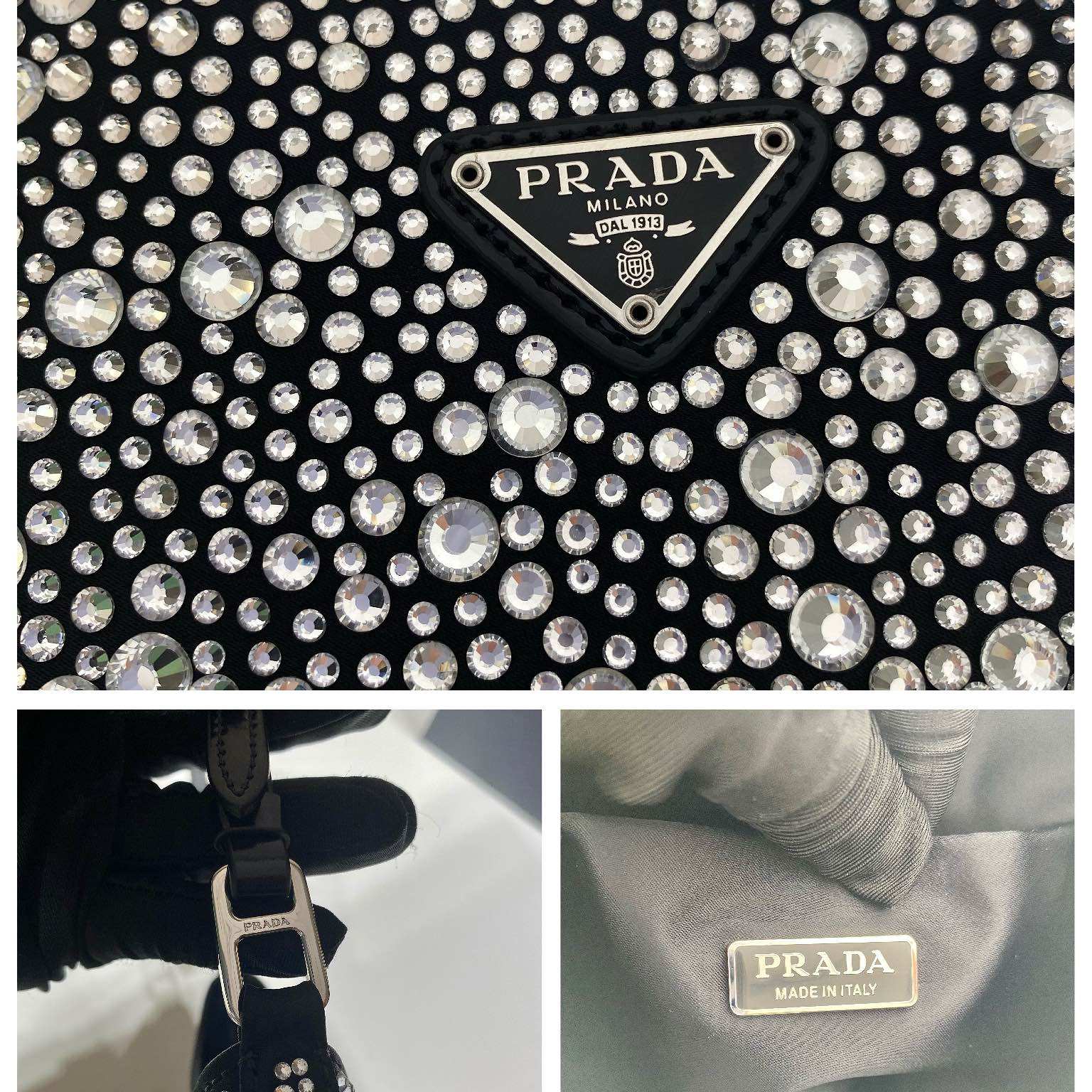 Prada 1BC169 Cleo Satin Bag with Crystals Size 22*18.5*4.5cm