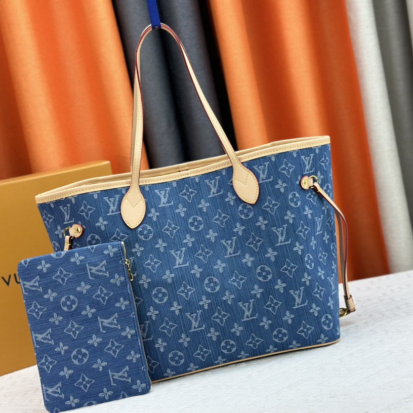 Louis Vuitton M40995 Neverfull Denim Cowboy Shopping Bags Size 31*28*14cm