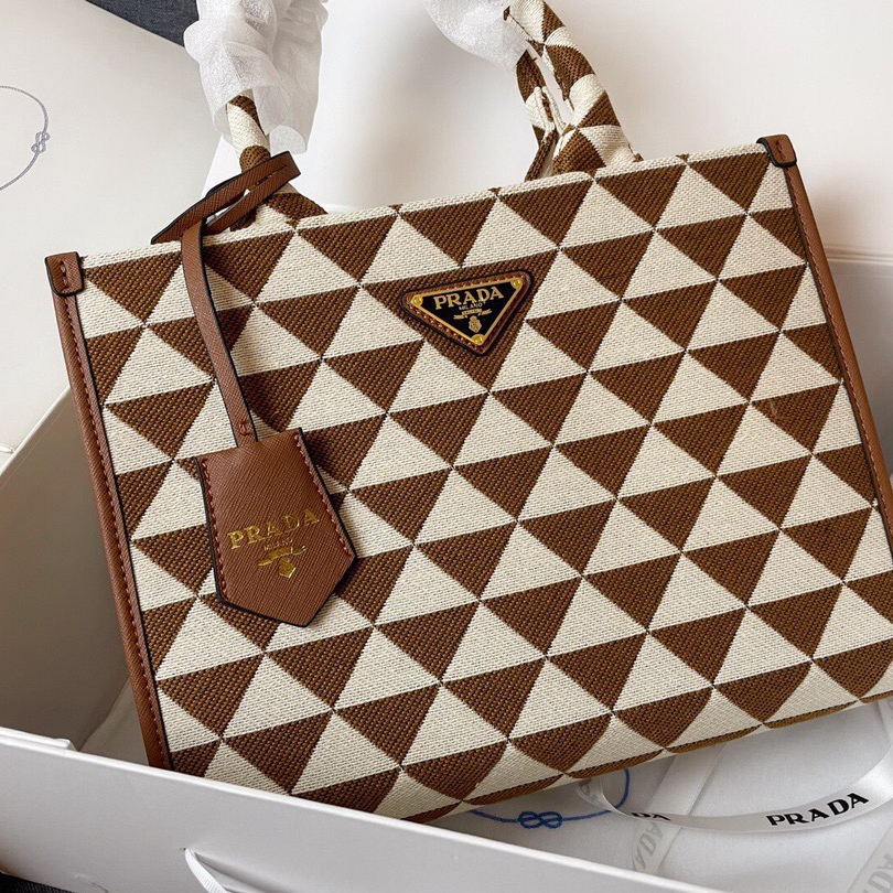 Prada 1BA354 Symbole Embroidered Fabric Handbag Size 28*22*9cm