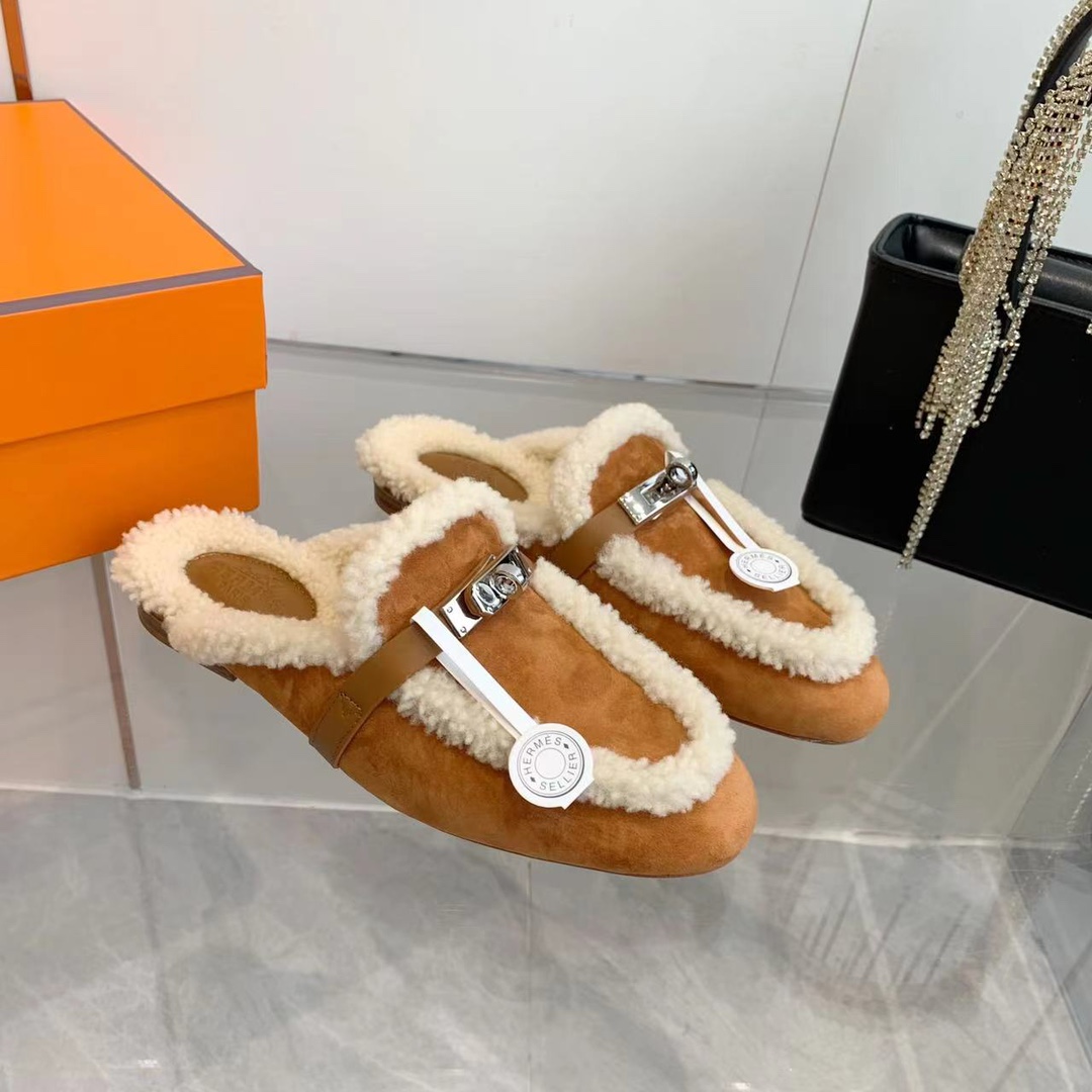 Hermes 23fw Women Winter Slippers Size 36-41