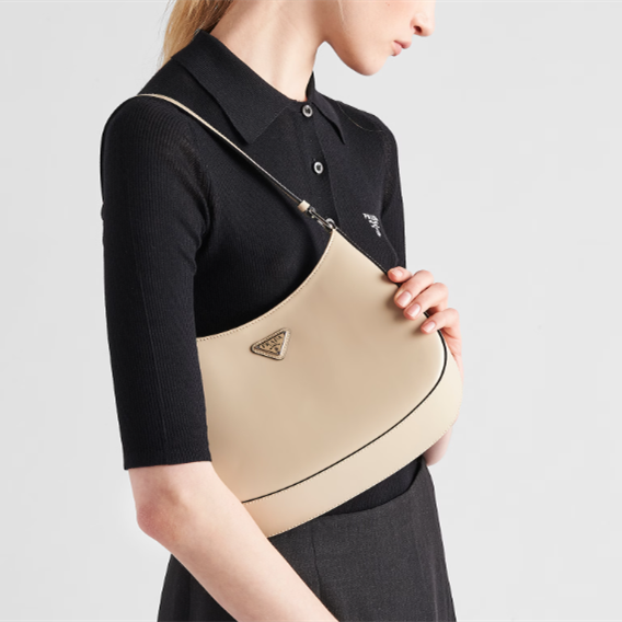 Prada 1BC499 Cleo Brushed Leather Shoulder Bags Size 27*22*6cm