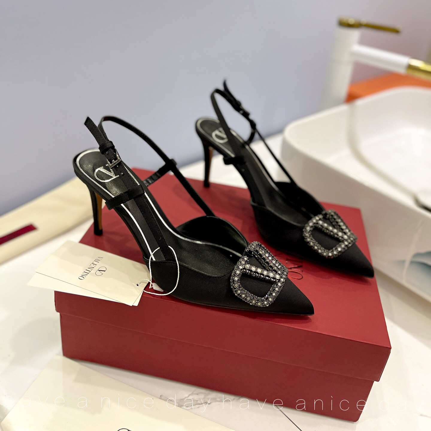 Valentino Vlogo Signature Satin Slingback Pumps Size 35-41 6-Color