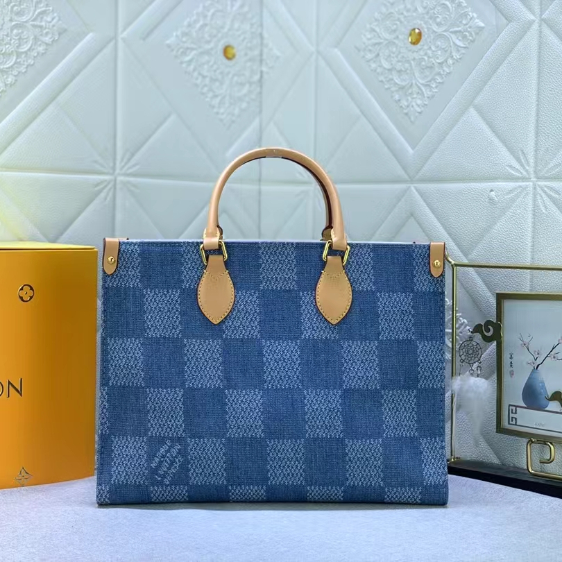 Louis Vuitton Monogram Onthego Denim Cowboy Women Shopping Bags 35*27*14cm
