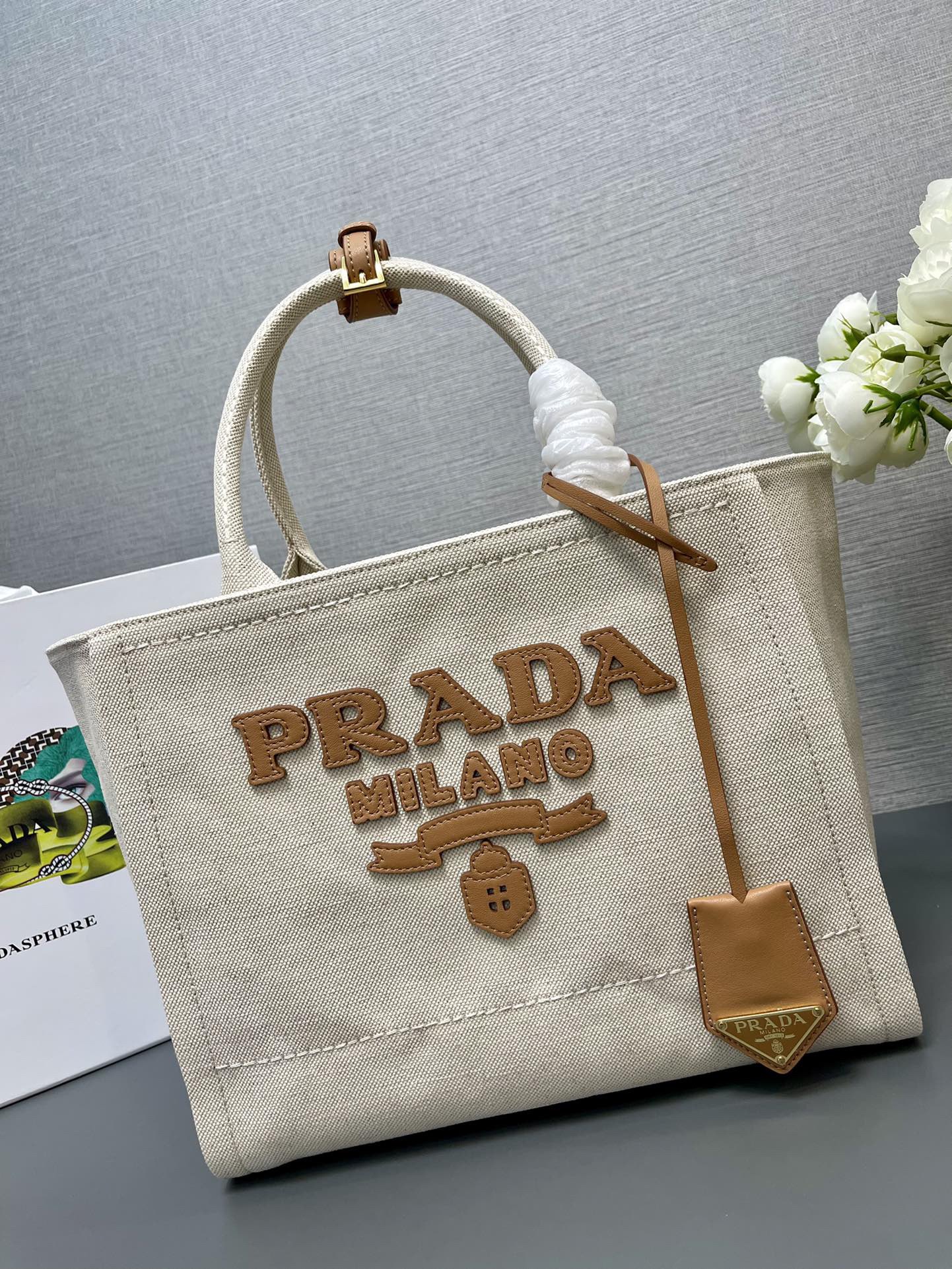 Prada 1BG474 Medium linen blend tote Bag Size 31*25*14cm
