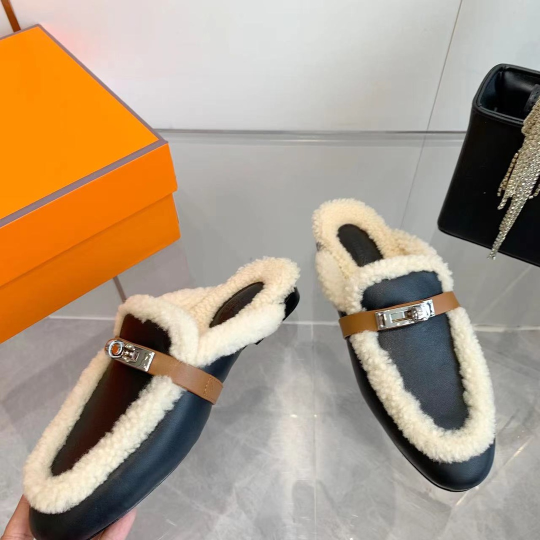 Hermes 23fw Women Winter Slippers Size 36-41