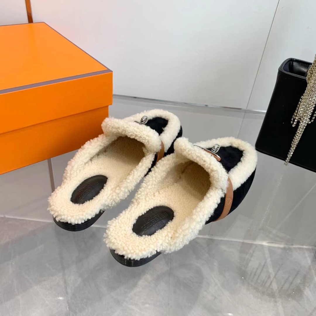 Hermes 23fw Women Winter Slippers Size 36-41