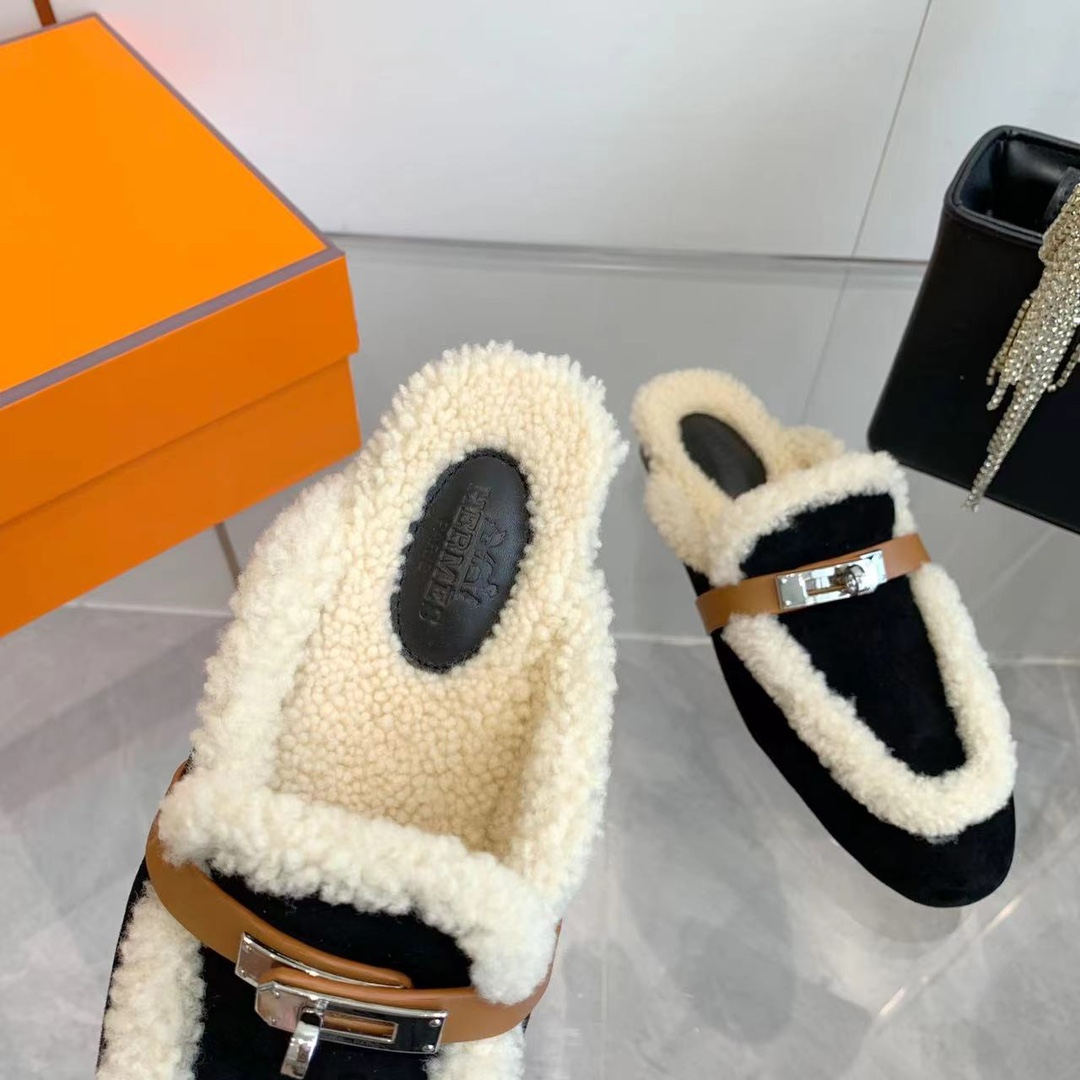 Hermes 23fw Women Winter Slippers Size 36-41