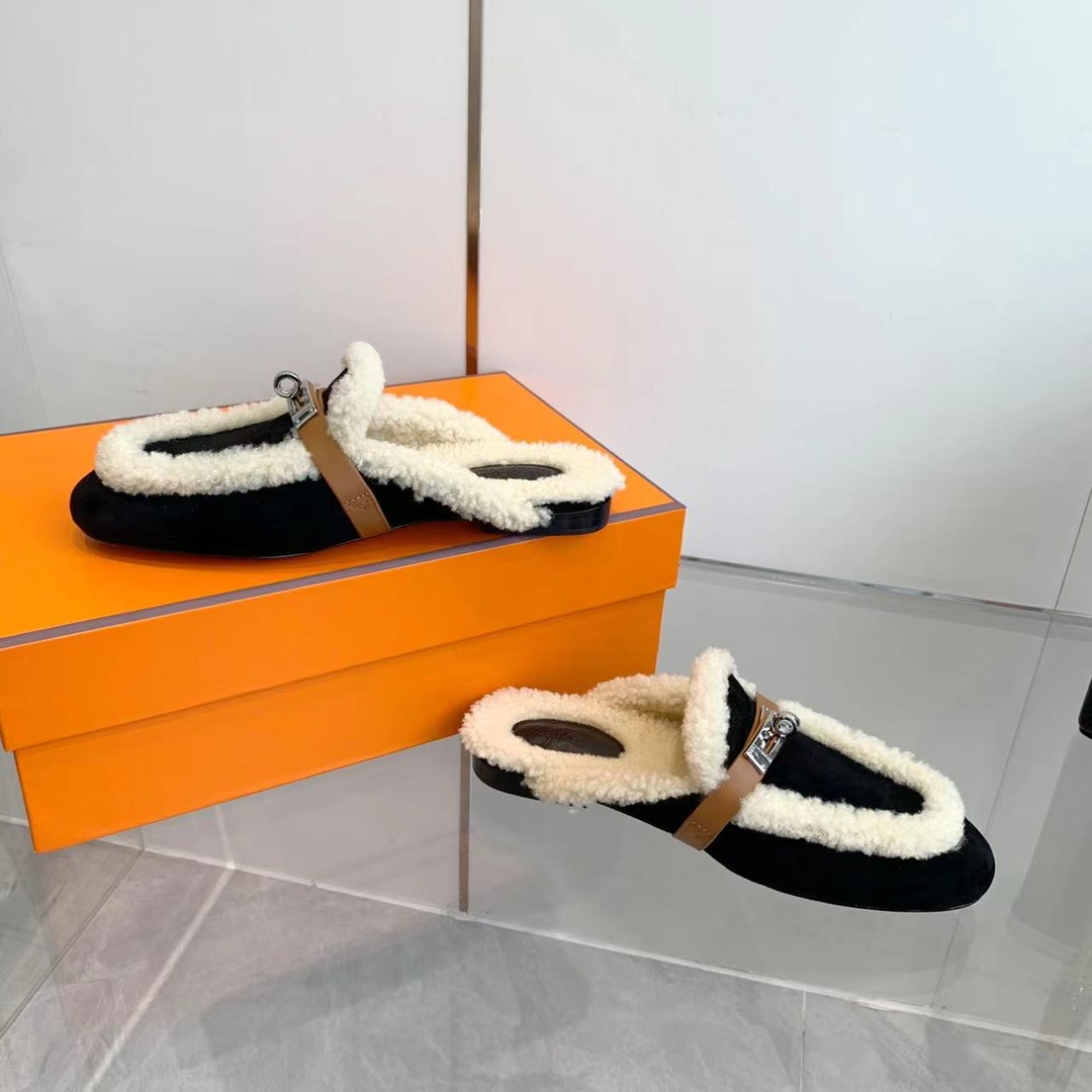 Hermes 23fw Women Winter Slippers Size 36-41