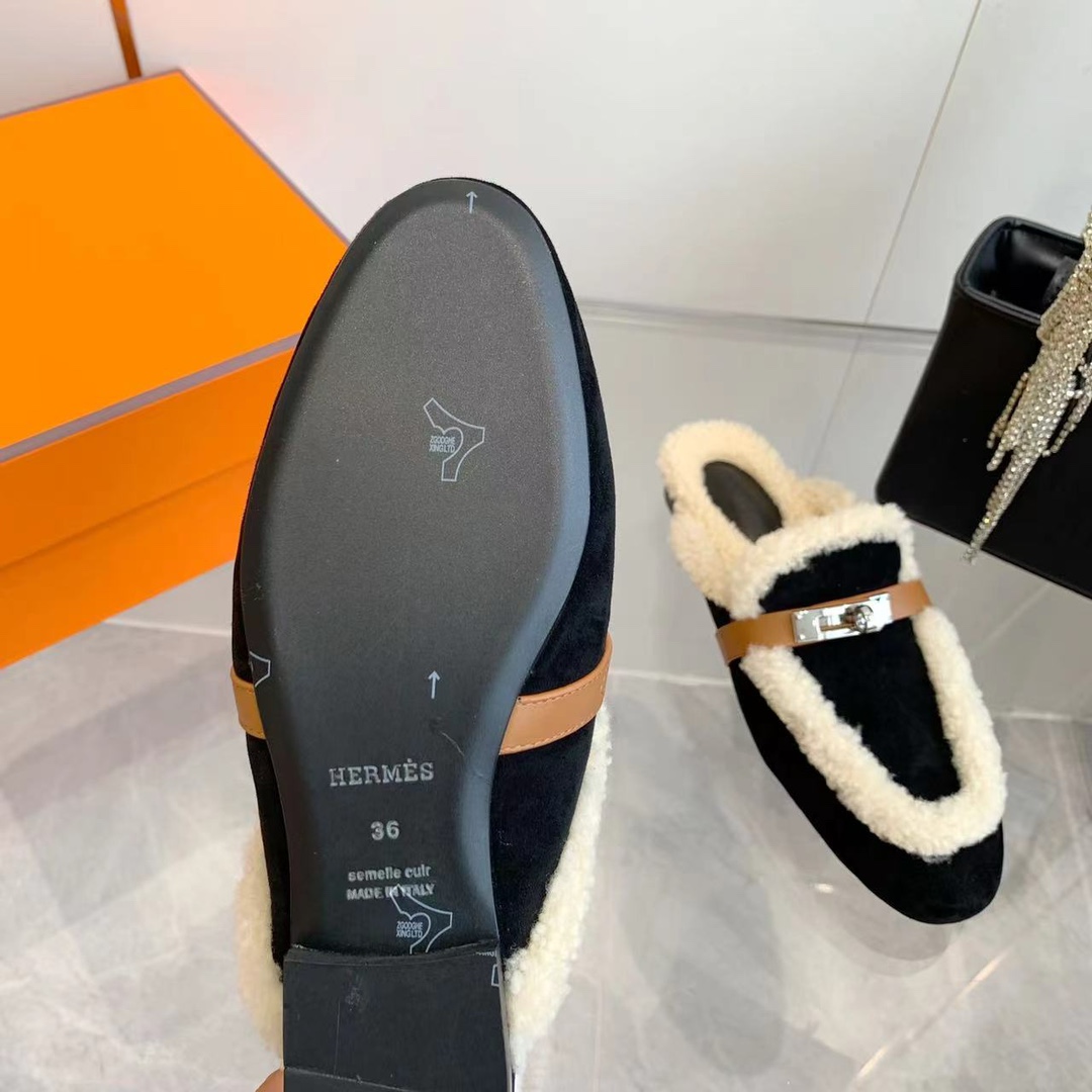 Hermes 23fw Women Winter Slippers Size 36-41
