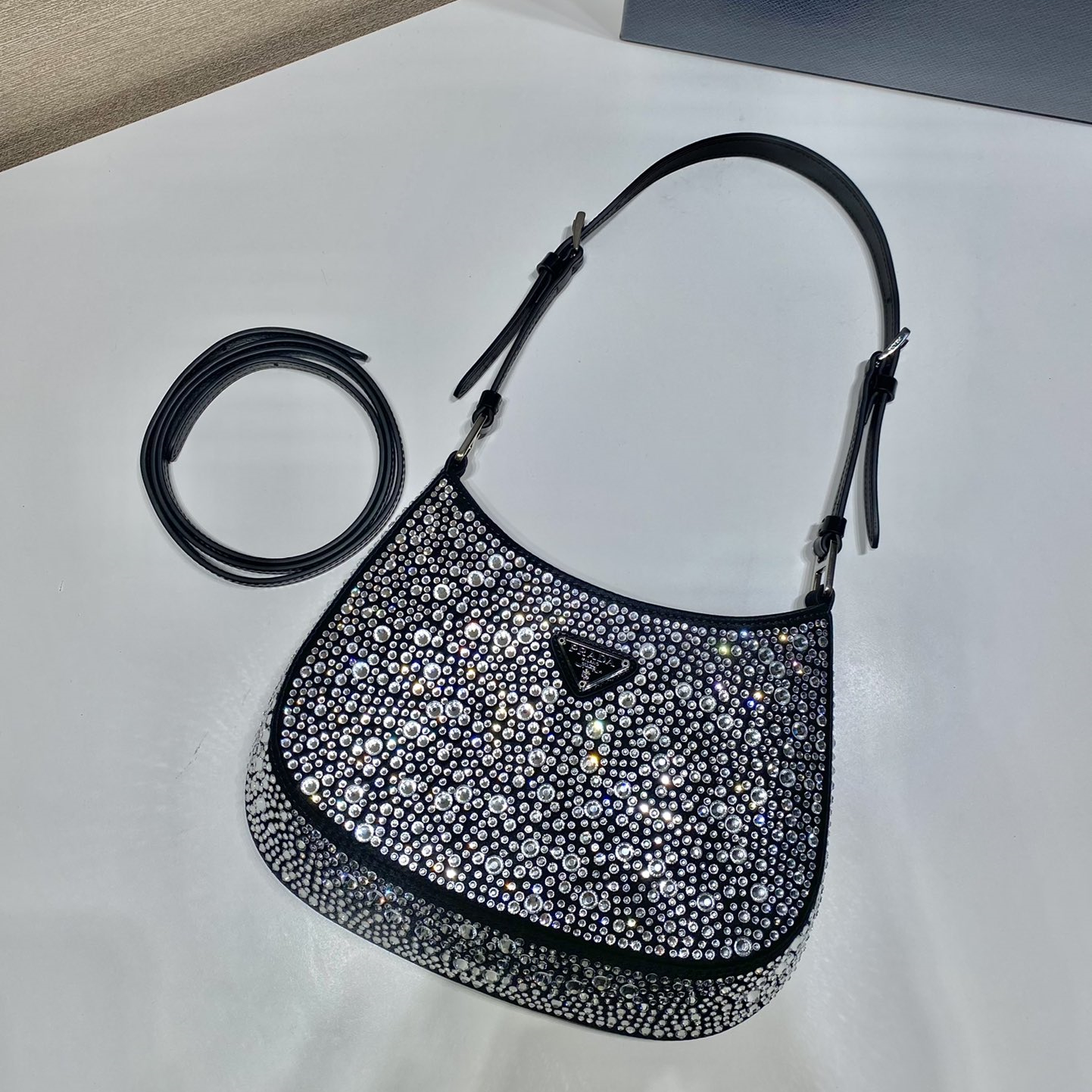 Prada 1BC169 Cleo Satin Bag with Crystals Size 22*18.5*4.5cm