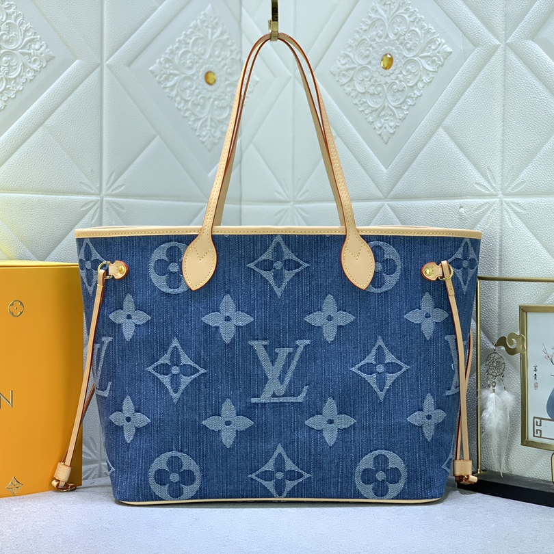 Louis Vuitton M40995 Neverfull Denim Cowboy Shopping Bags Size 32*29*17cm