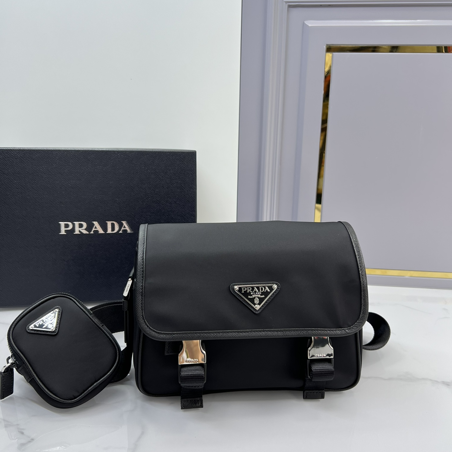 Prada 2VD034 Re-Nylon and Saffiano Leather Shoulder Bags Size 22*16*8.5cm