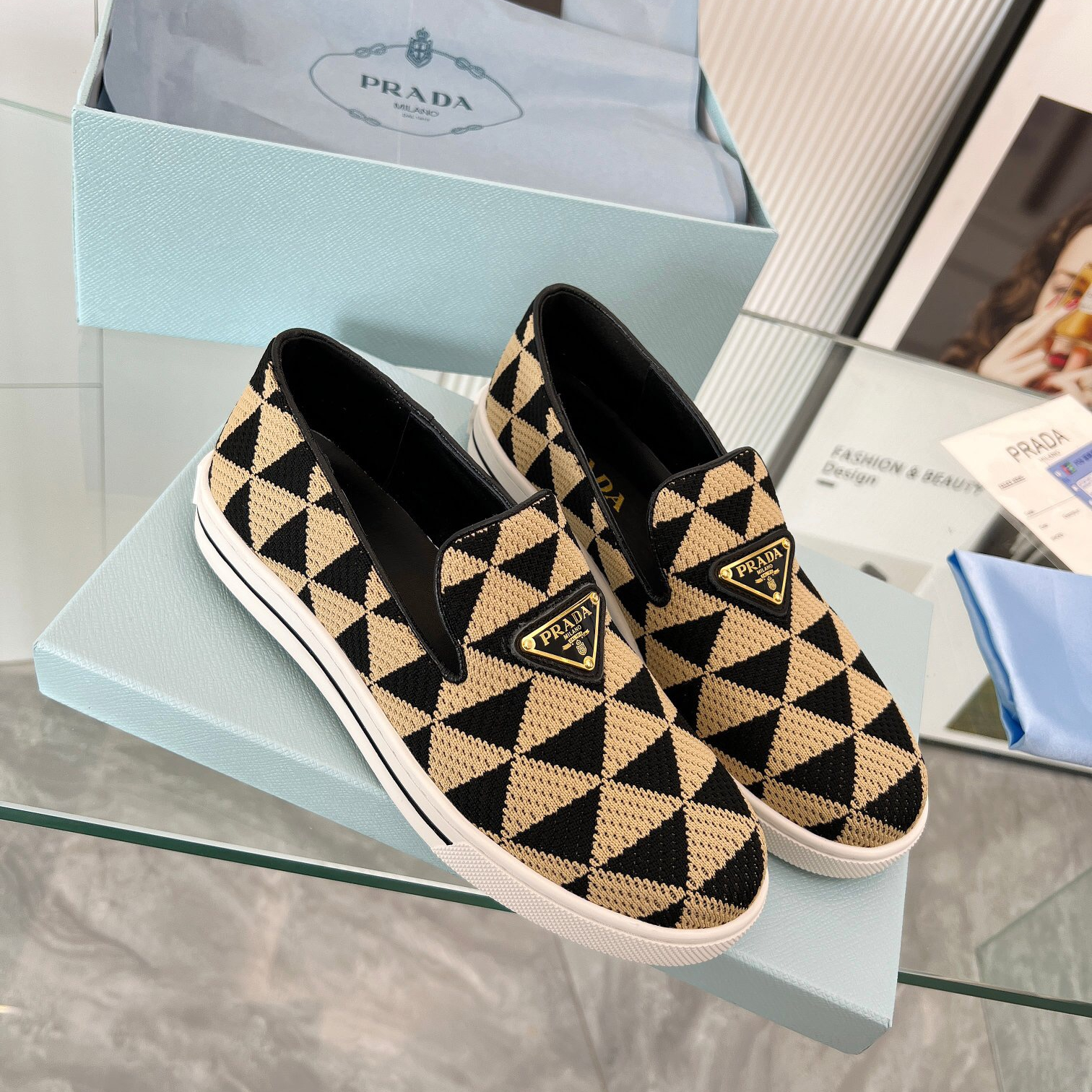 Prada 2024 Women Embroidered fabric slip-on Shoes Loafers Size 36-41