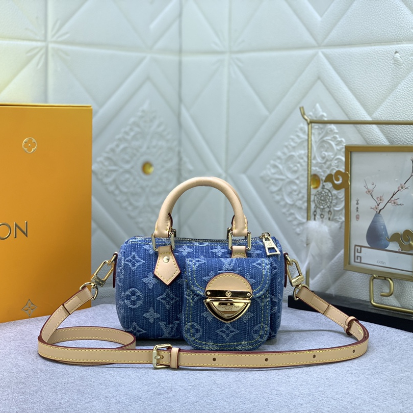 Louis Vuitton M82950 Nano Speedy Denim Cowboy Shoulder Bags Size 16*7*10cm