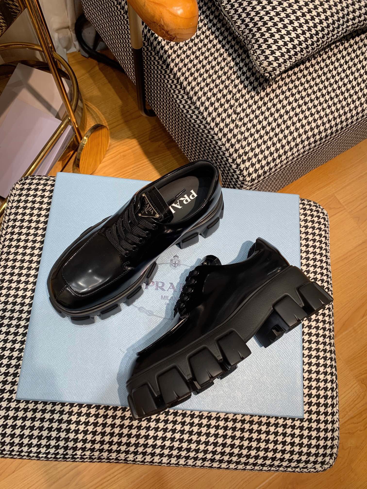 Prada Monolith brushed leather lace-up Shoes Loafers Size 36-41