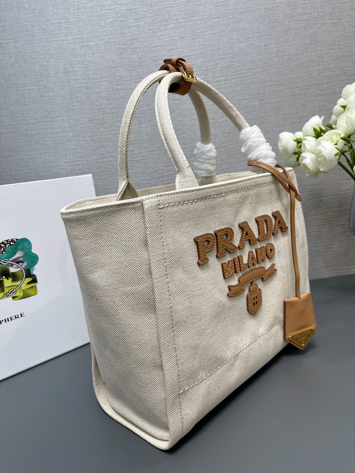 Prada 1BG474 Medium linen blend tote Bag Size 31*25*14cm