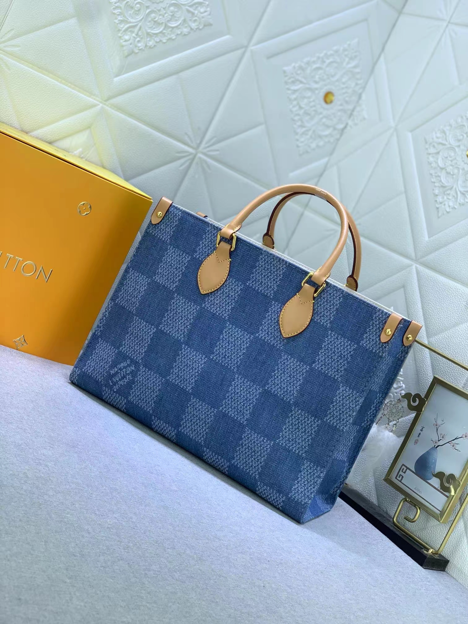Louis Vuitton Monogram Onthego Denim Cowboy Women Shopping Bags 35*27*14cm