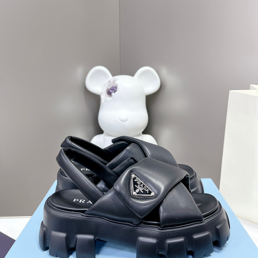 Prada Monolith Padded Leather Sandal Size 35-41 2-Color